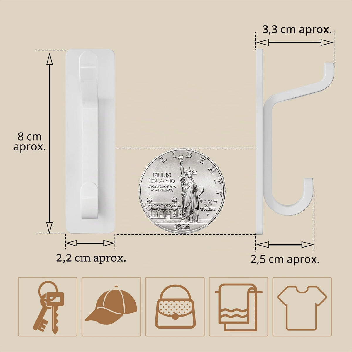 pickpiff Ganchos Adhesivos para Pared, Resistentes 6kg, Sin Taladrar, Impermeable, Colgadores para Baño Cocina Abrigos, Perchas Adhesivas de Acero Inoxidable, Negro, 6 Piezas