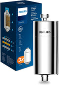 Philips Water Filtro de ducha en línea + 3 cartuchos de repuesto, reduce hasta un 99 % de CLORO, CROMADO, capacidad de filtración de 50 000 L por filtro