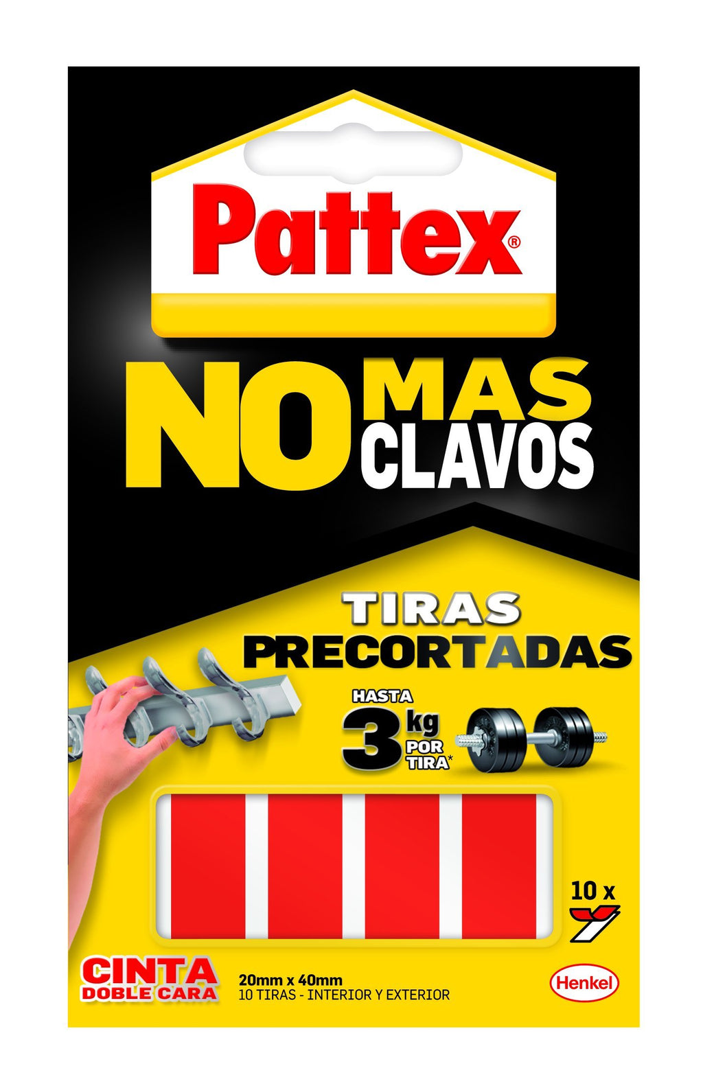 Pattex No Más Clavos Cinta, cinta adhesiva para aplicaciones permanentes, cinta de doble cara extrafuerte, adhesivo de montaje para interior y exterior, 19 mm x 1,5 m