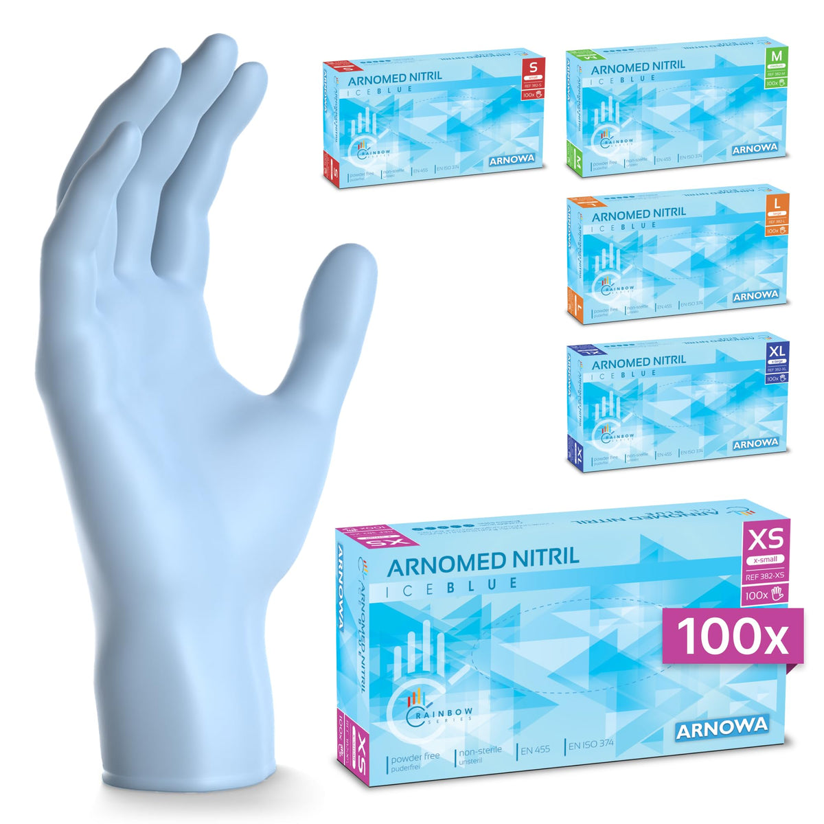 100x ARNOMED® Guantes nitrilo talla L Negro, Guantes desechables quirurgicos y laboratorio, Luvas nitrilo descartaveis sin polvo y látex, Manoplas nitrilo en XS, S, M, L, XL, XXL