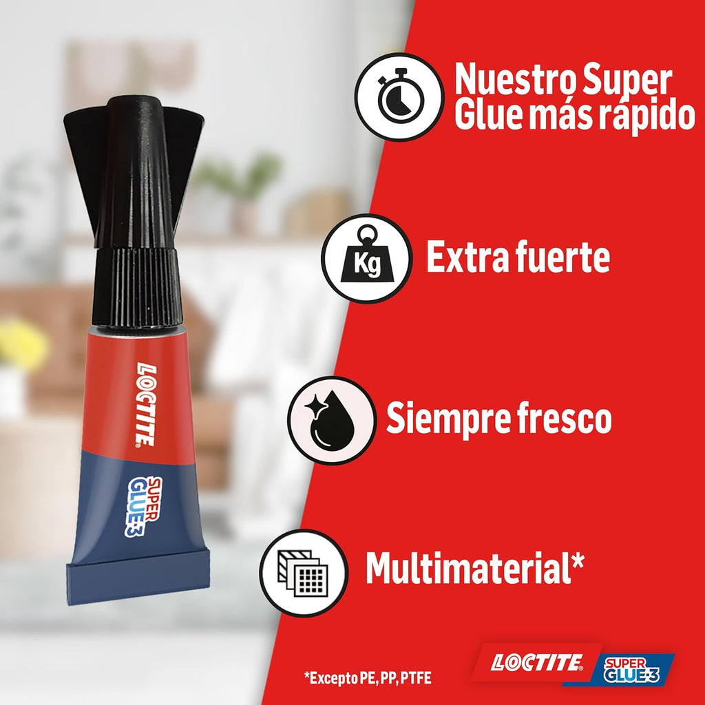 Loctite Super Glue-3 Monodosis, Pegamento Instantáneo Transparente, 3 x 1 g