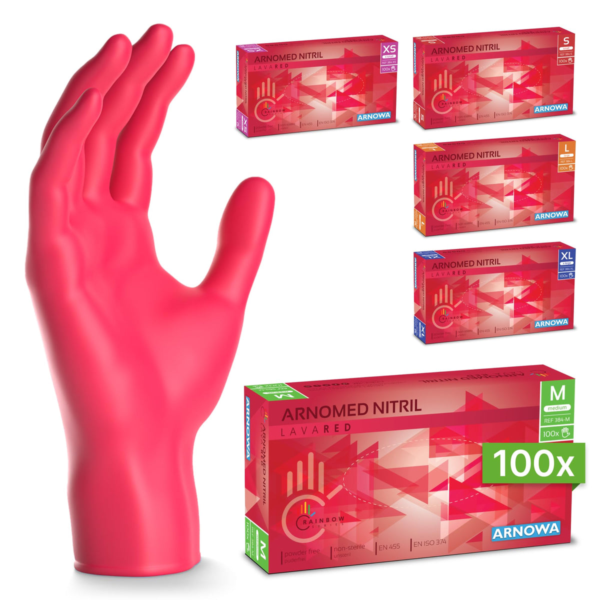 100x ARNOMED® Guantes nitrilo talla L Negro, Guantes desechables quirurgicos y laboratorio, Luvas nitrilo descartaveis sin polvo y látex, Manoplas nitrilo en XS, S, M, L, XL, XXL