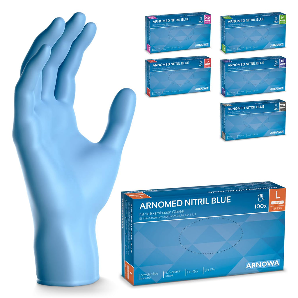 100x ARNOMED® Guantes nitrilo talla L Negro, Guantes desechables quirurgicos y laboratorio, Luvas nitrilo descartaveis sin polvo y látex, Manoplas nitrilo en XS, S, M, L, XL, XXL