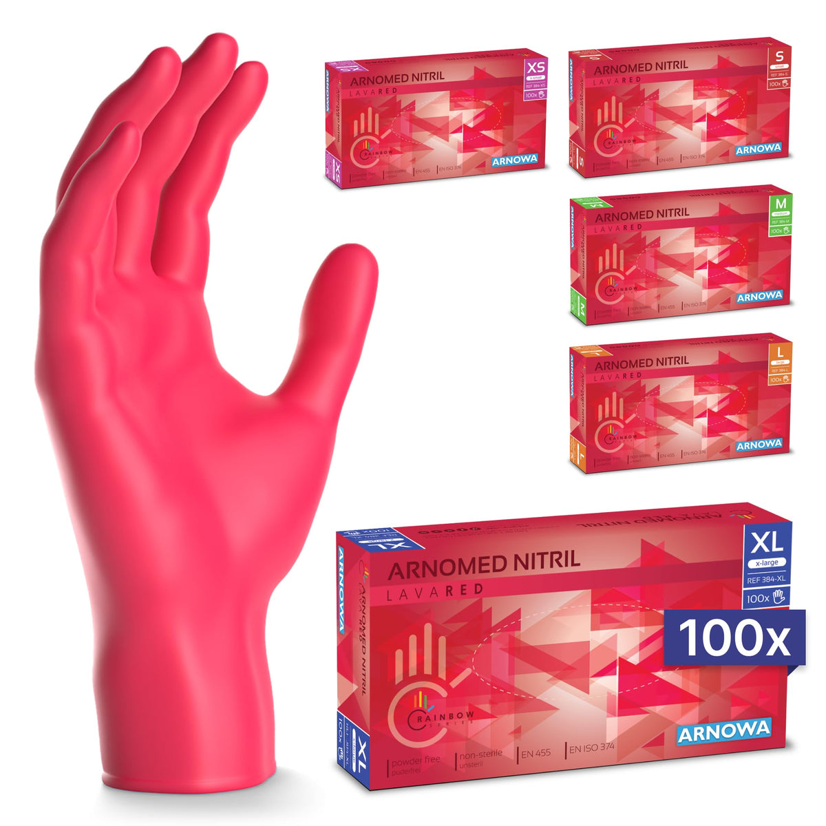 100x ARNOMED® Guantes nitrilo talla L Negro, Guantes desechables quirurgicos y laboratorio, Luvas nitrilo descartaveis sin polvo y látex, Manoplas nitrilo en XS, S, M, L, XL, XXL