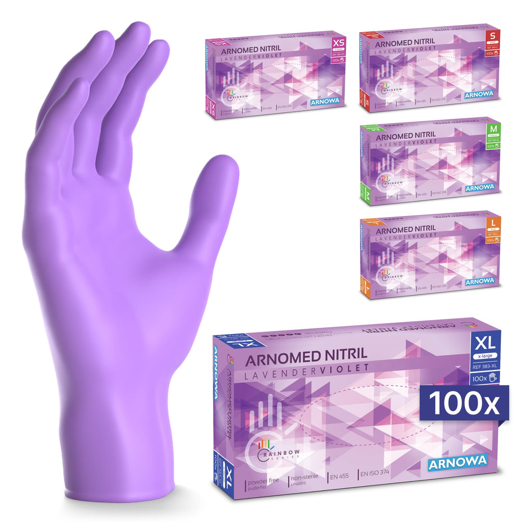 100x ARNOMED® Guantes nitrilo talla L Negro, Guantes desechables quirurgicos y laboratorio, Luvas nitrilo descartaveis sin polvo y látex, Manoplas nitrilo en XS, S, M, L, XL, XXL