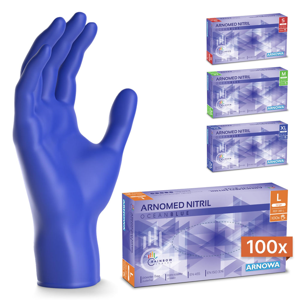 100x ARNOMED® Guantes nitrilo talla L Negro, Guantes desechables quirurgicos y laboratorio, Luvas nitrilo descartaveis sin polvo y látex, Manoplas nitrilo en XS, S, M, L, XL, XXL