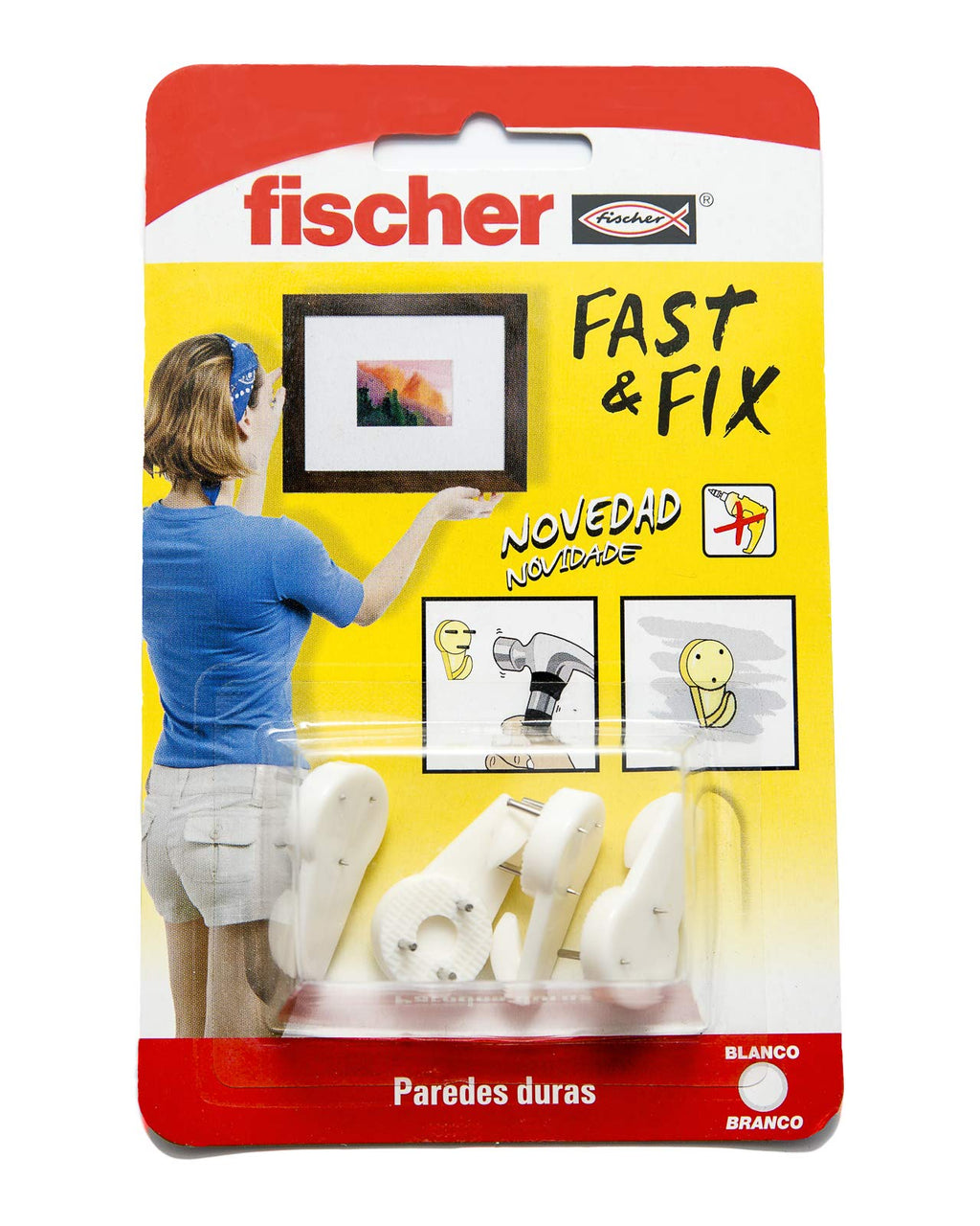 fischer - Fija Cuadros | Ganchos Reutilizables sin Agujeros | hasta 8 Kg de Carga | Ideal para Yeso, Cartón y Madera | Montaje Fácil sin Herramientas | 8 uds | Blanco