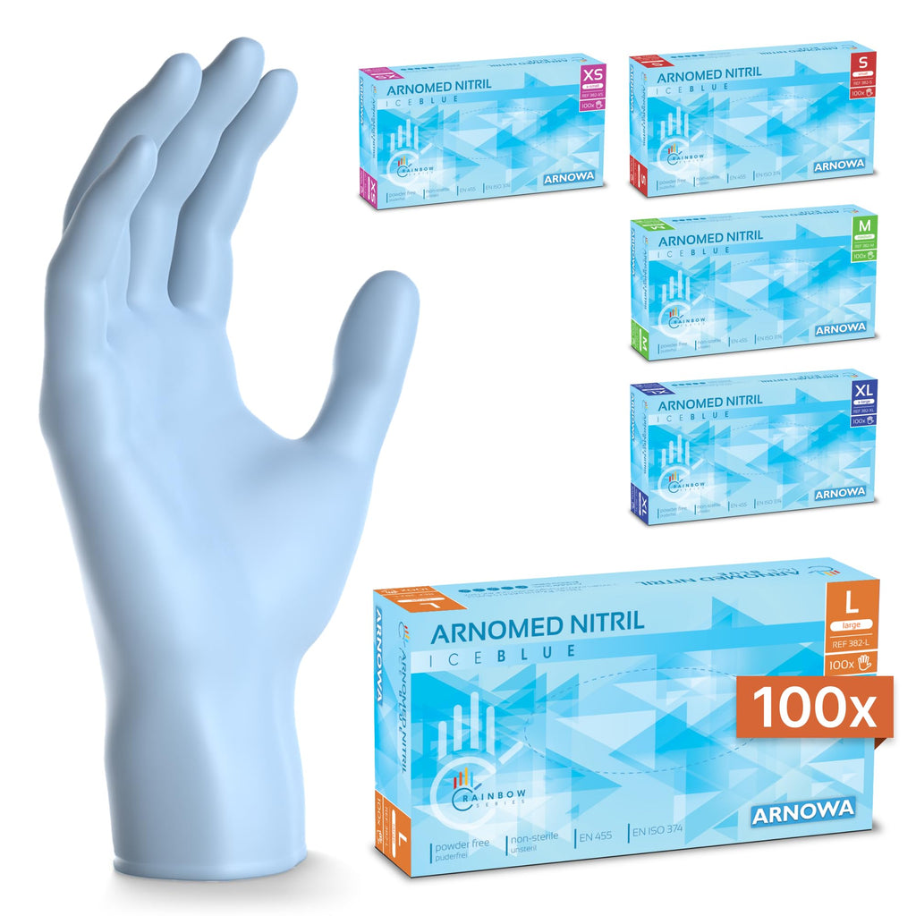 100x ARNOMED® Guantes nitrilo talla L Negro, Guantes desechables quirurgicos y laboratorio, Luvas nitrilo descartaveis sin polvo y látex, Manoplas nitrilo en XS, S, M, L, XL, XXL