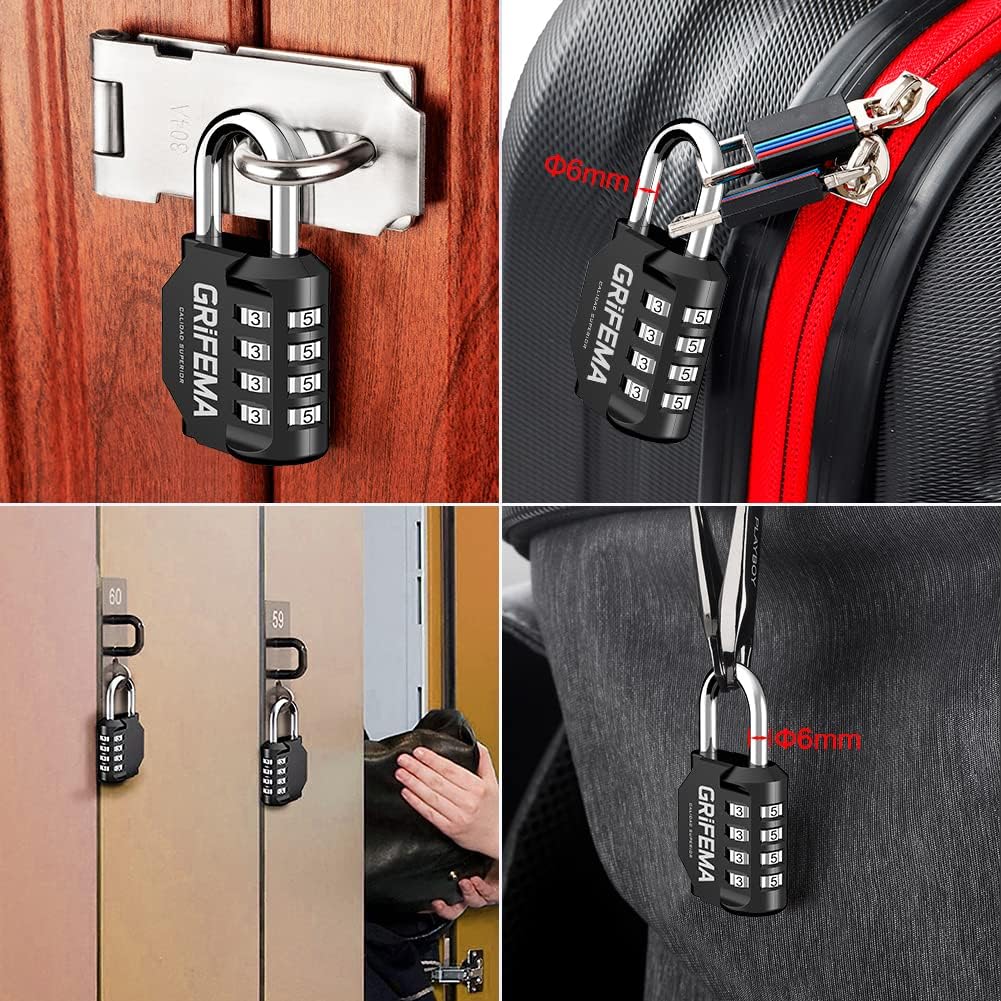 GRIFEMA GA1001 Candado de Combinación, Cerradura de Combinación de 4 Dígitos , 2 Piezas, Adecuada para Gimnasio, Maleta de Equipaje y Caja de Herramientasetc Etc, Negro[Exclusivo en Amazon]