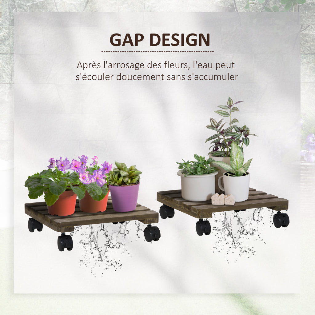 Lot de 2 supports pour plantes carrés porte plante à roulettes support pour pot de fleurs, pour intérieur et extérieur