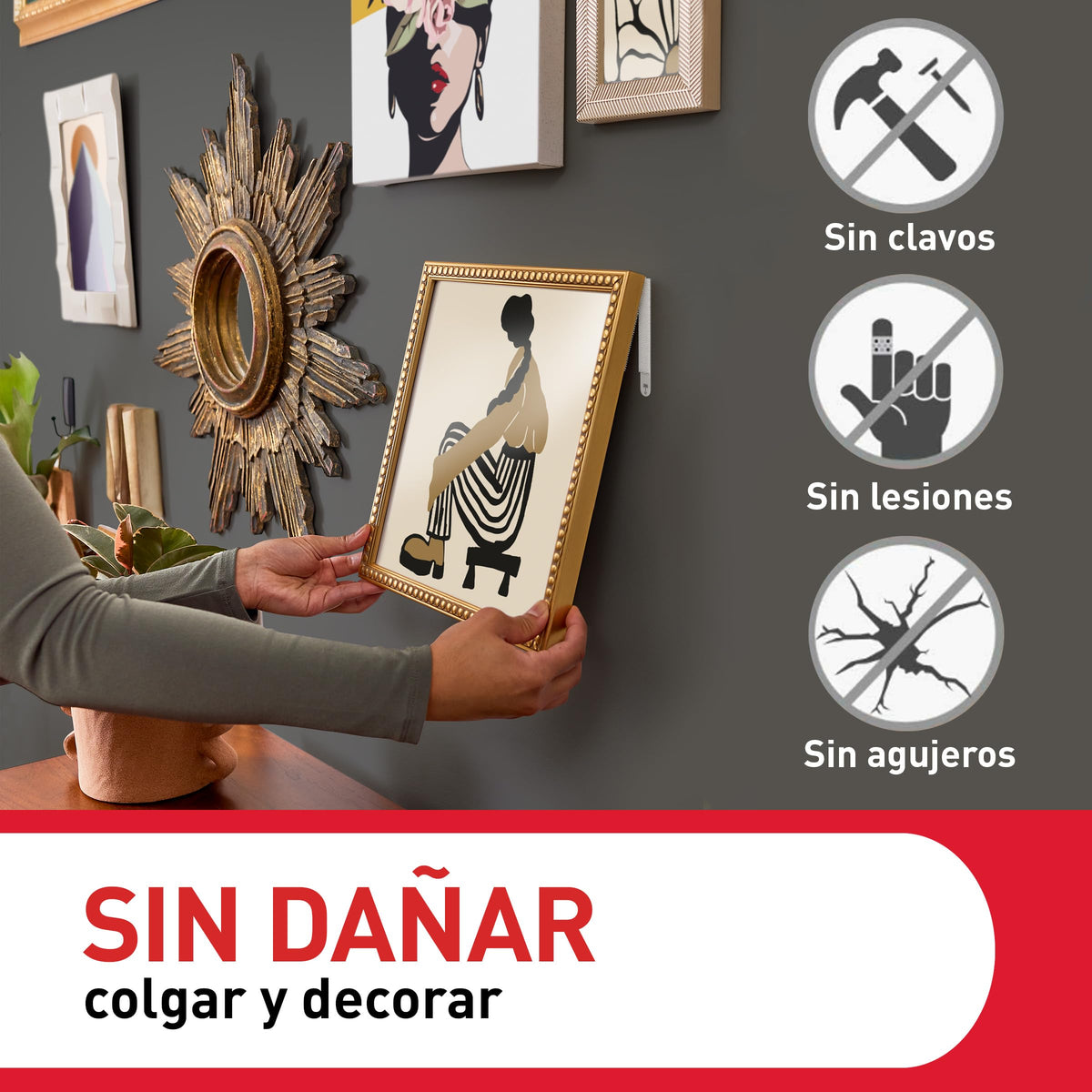 Command Tiras Adhesivas para Colgar Cuadros, 8 pares Grandes/4 pares Medianas, Blancas - Para Marcos, Espejos, Letreros, o Relojes de Pared - Colgar Sin Agujeros y Sin Taladrar