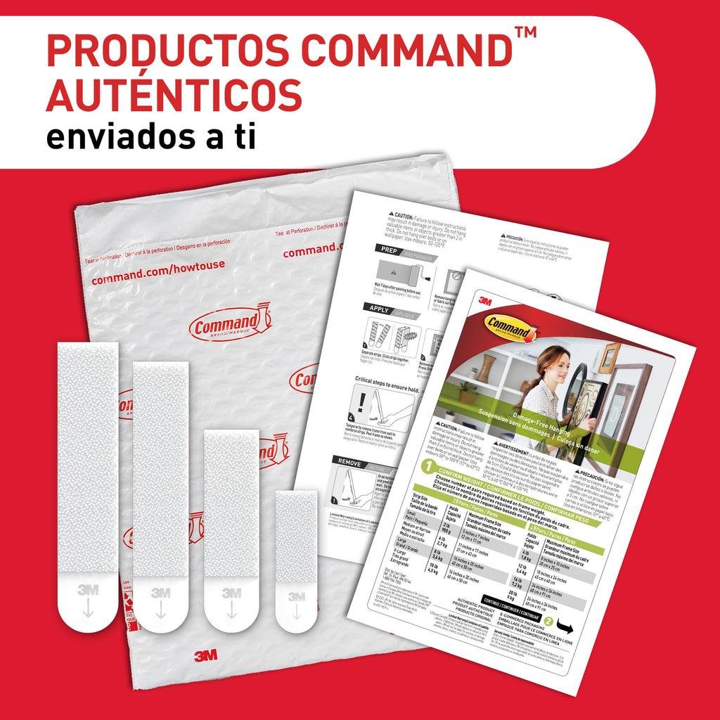 Command Tiras Adhesivas para Colgar Cuadros, 8 pares Grandes/4 pares Medianas, Blancas - Para Marcos, Espejos, Letreros, o Relojes de Pared - Colgar Sin Agujeros y Sin Taladrar