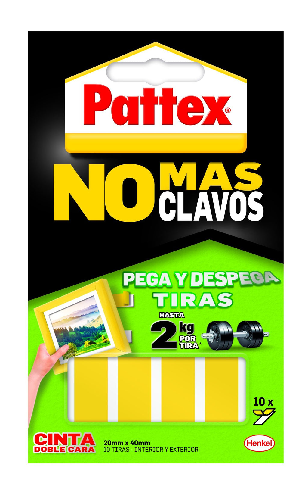 Pattex No Más Clavos Cinta, cinta adhesiva para aplicaciones permanentes, cinta de doble cara extrafuerte, adhesivo de montaje para interior y exterior, 19 mm x 1,5 m