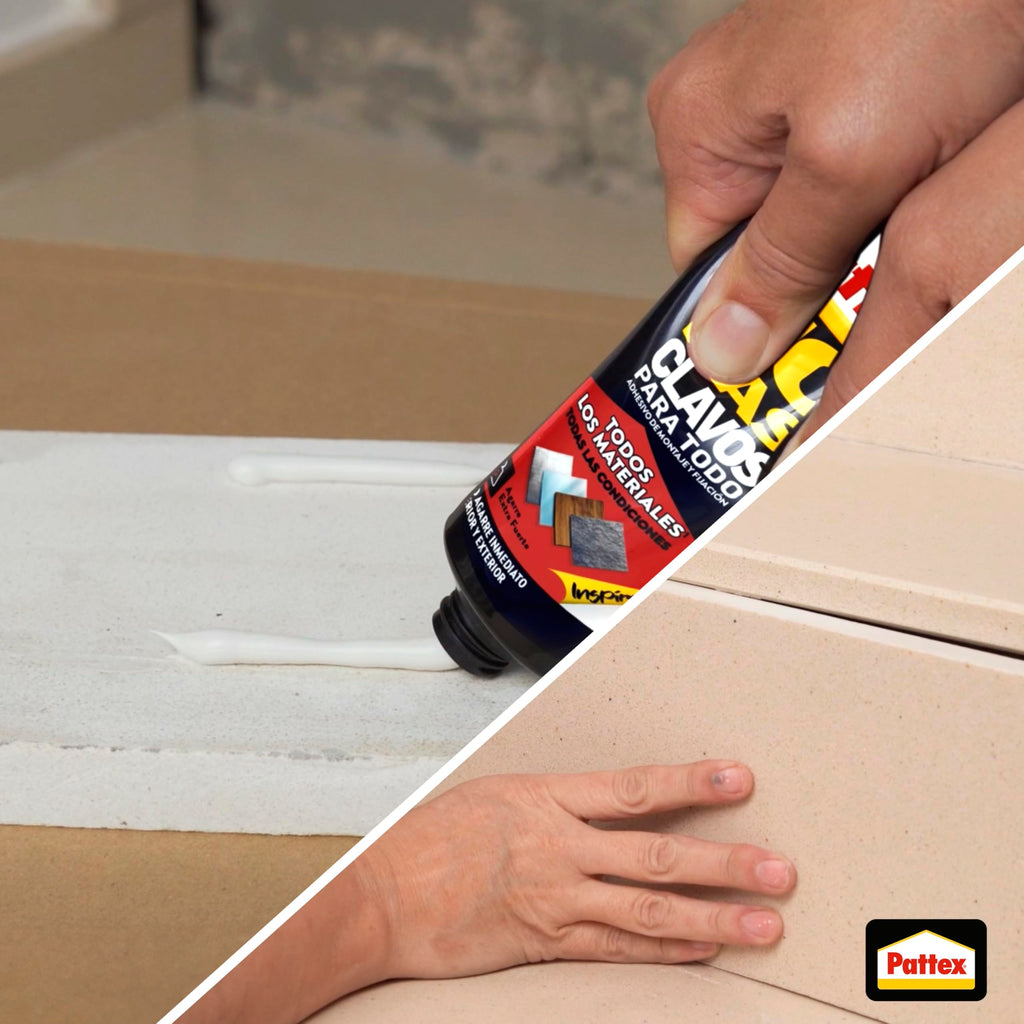Pattex No Más Clavos Para Todo HighTack, adhesivo de montaje resistente a temperaturas extremas, pegamento fuerte en superficies húmedas, adhesivo blanco, 1 tubo x 142 g