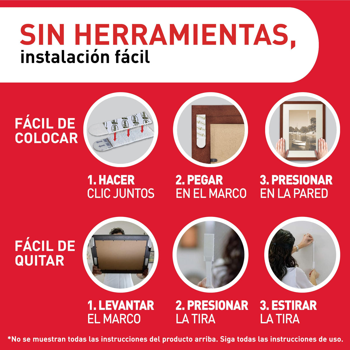 Command Tiras Adhesivas para Colgar Cuadros, 8 pares Grandes/4 pares Medianas, Blancas - Para Marcos, Espejos, Letreros, o Relojes de Pared - Colgar Sin Agujeros y Sin Taladrar