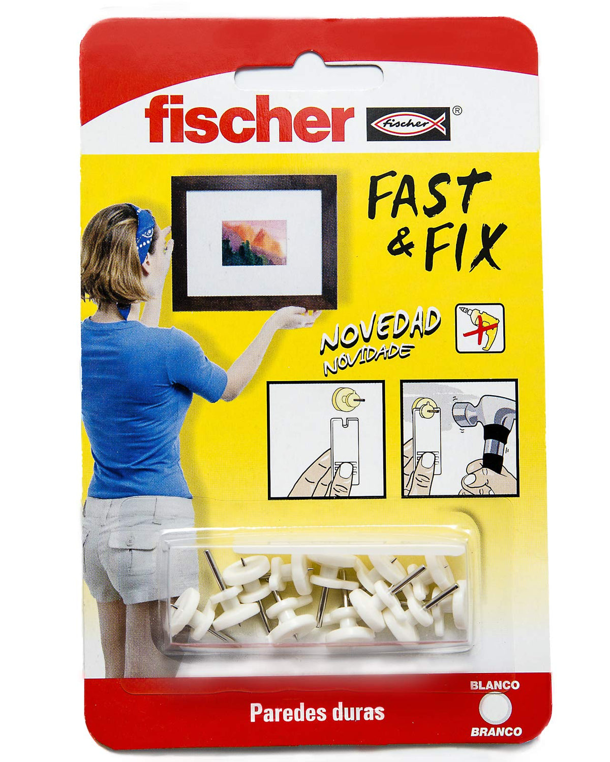 fischer - Fija Cuadros | Ganchos Reutilizables sin Agujeros | hasta 8 Kg de Carga | Ideal para Yeso, Cartón y Madera | Montaje Fácil sin Herramientas | 8 uds | Blanco