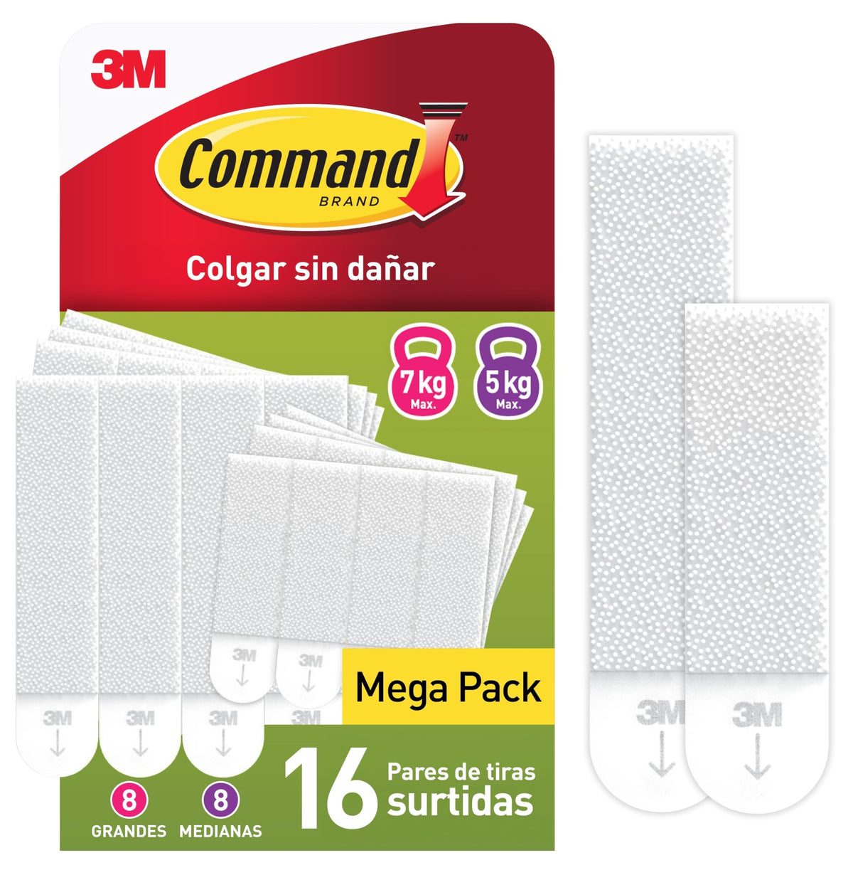 Command Tiras Adhesivas para Colgar Cuadros, 8 pares Grandes/4 pares Medianas, Blancas - Para Marcos, Espejos, Letreros, o Relojes de Pared - Colgar Sin Agujeros y Sin Taladrar