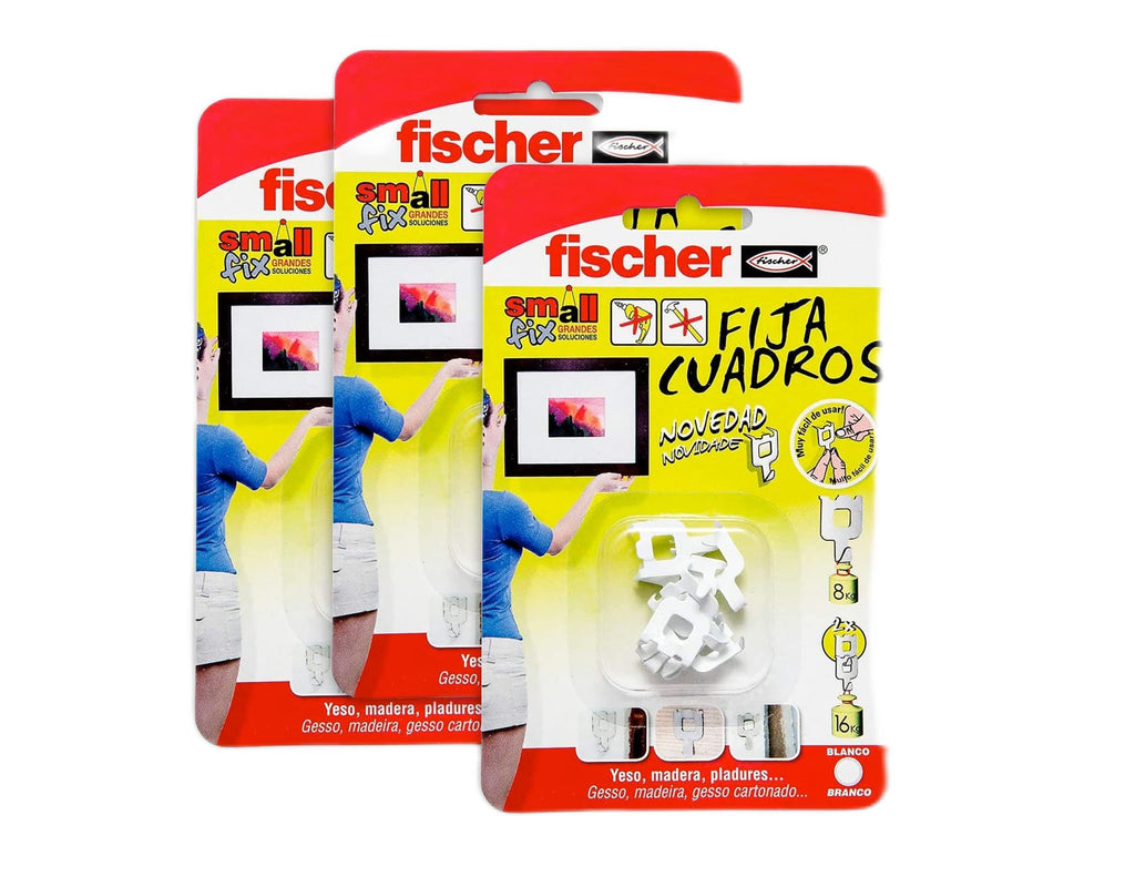 fischer - Fija Cuadros | Ganchos Reutilizables sin Agujeros | hasta 8 Kg de Carga | Ideal para Yeso, Cartón y Madera | Montaje Fácil sin Herramientas | 8 uds | Blanco