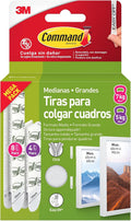 Command Tiras Adhesivas para Colgar Cuadros, 8 pares Grandes/4 pares Medianas, Blancas - Para Marcos, Espejos, Letreros, o Relojes de Pared - Colgar Sin Agujeros y Sin Taladrar