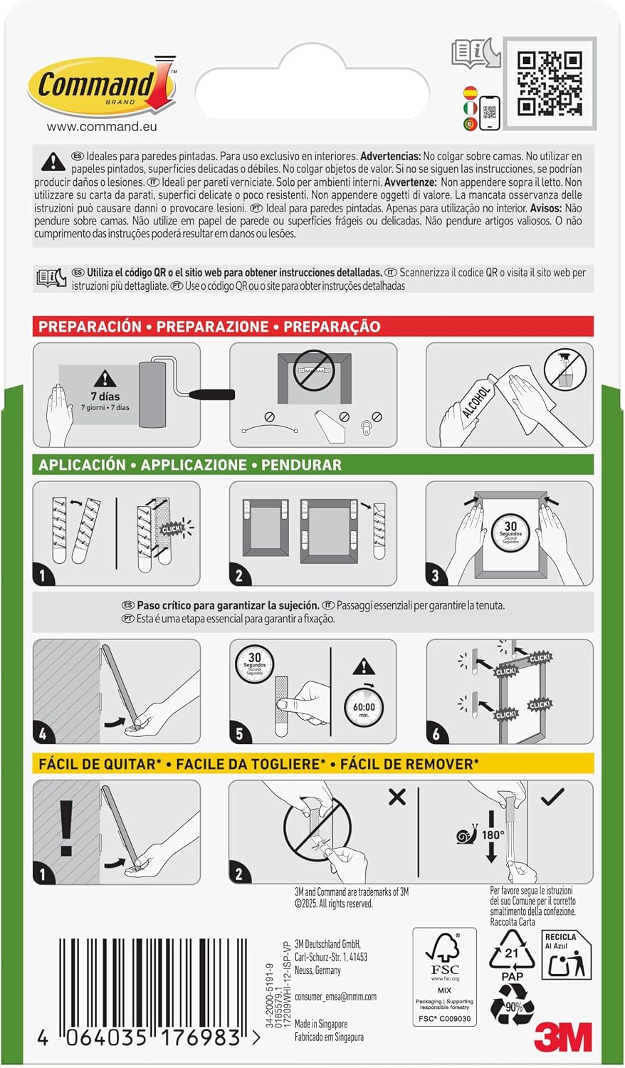 Command Tiras Adhesivas para Colgar Cuadros, 8 pares Grandes/4 pares Medianas, Blancas - Para Marcos, Espejos, Letreros, o Relojes de Pared - Colgar Sin Agujeros y Sin Taladrar