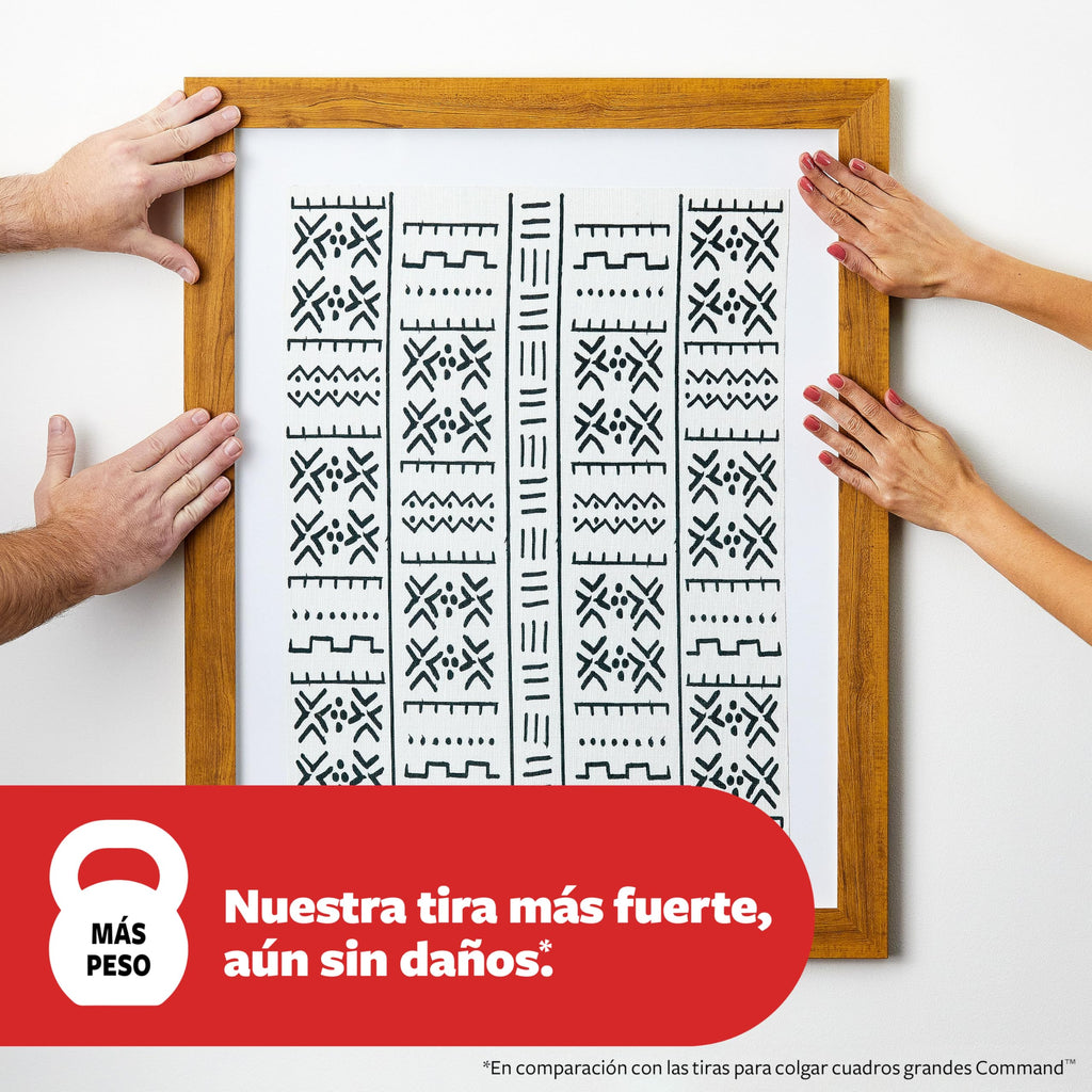 Command Tiras Adhesivas para Colgar Cuadros, 8 pares Grandes/4 pares Medianas, Blancas - Para Marcos, Espejos, Letreros, o Relojes de Pared - Colgar Sin Agujeros y Sin Taladrar
