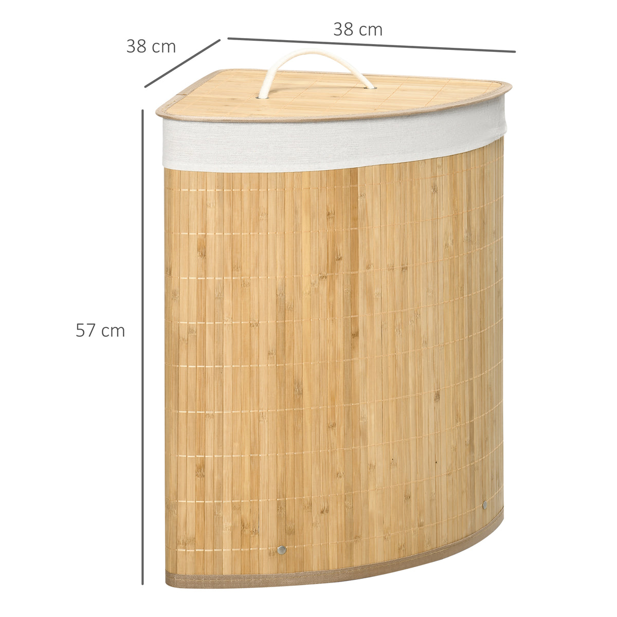 Panier à linge en bambou d'angle 55L avec couvercle et sac amovible 38 x 38 x 57 cm bois naturel