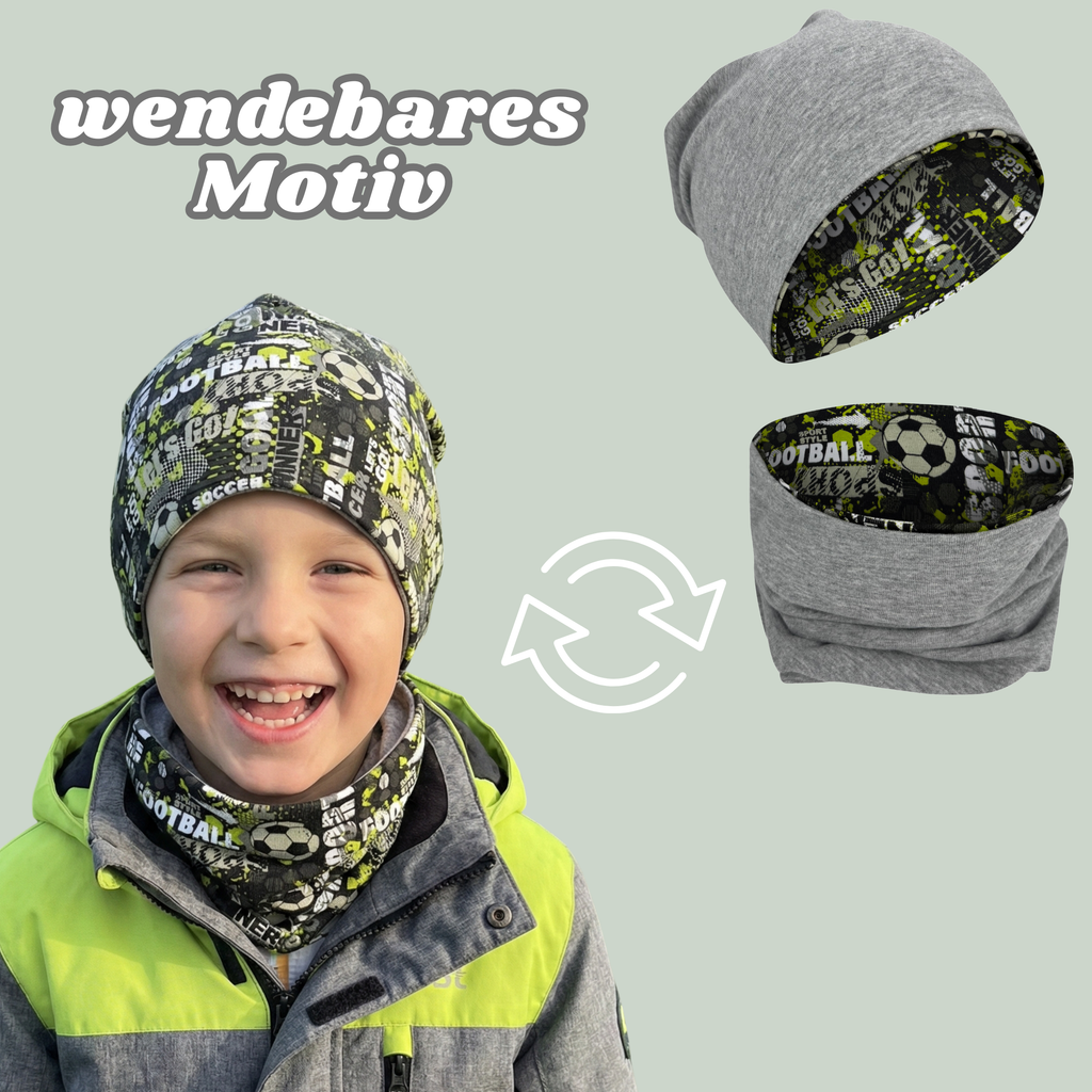 Kinder Beanie Mütze & Loop - Fussball
