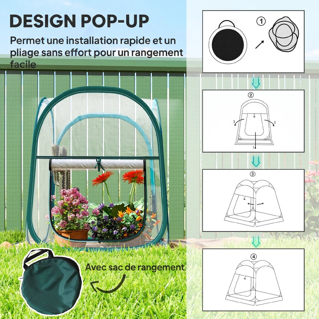 Mini serre de jardin, mini pop up serre en PVC transparent, pour intérieur ou extérieur, pour légume, 70 x 70 x 80 cm
