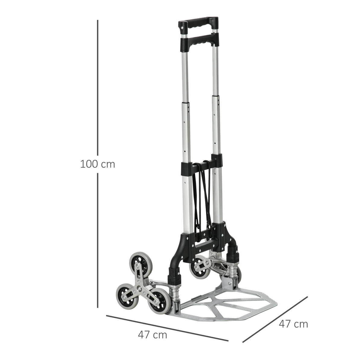 Diable escalier pliant en aluminium avec 6 roues et sangle - charge de 70 kg avec - argent et noir-2