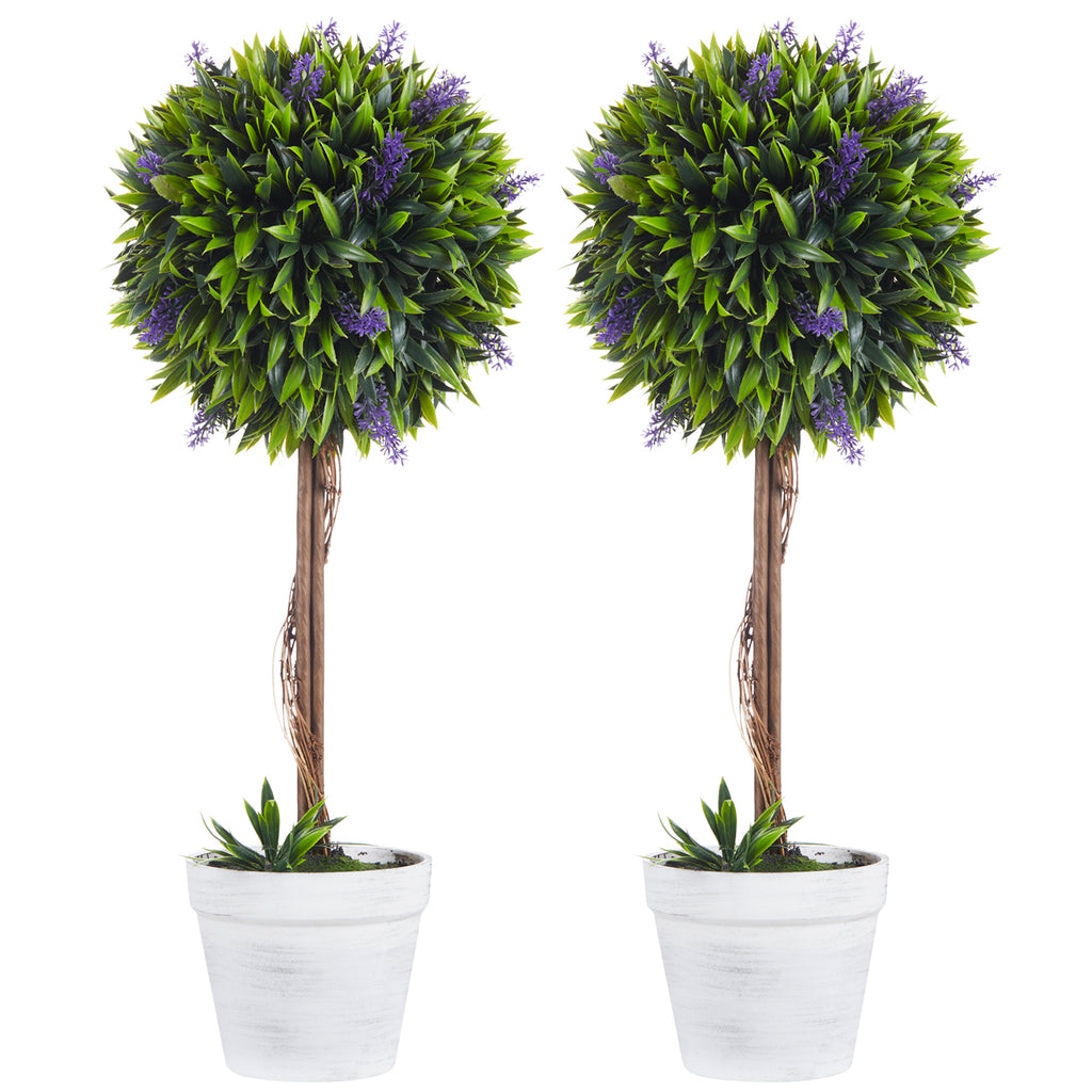 Lot de 2 plantes Artificielles avec fleurs de lavande, tronc et pot inclus - hauteur 60 cm vert