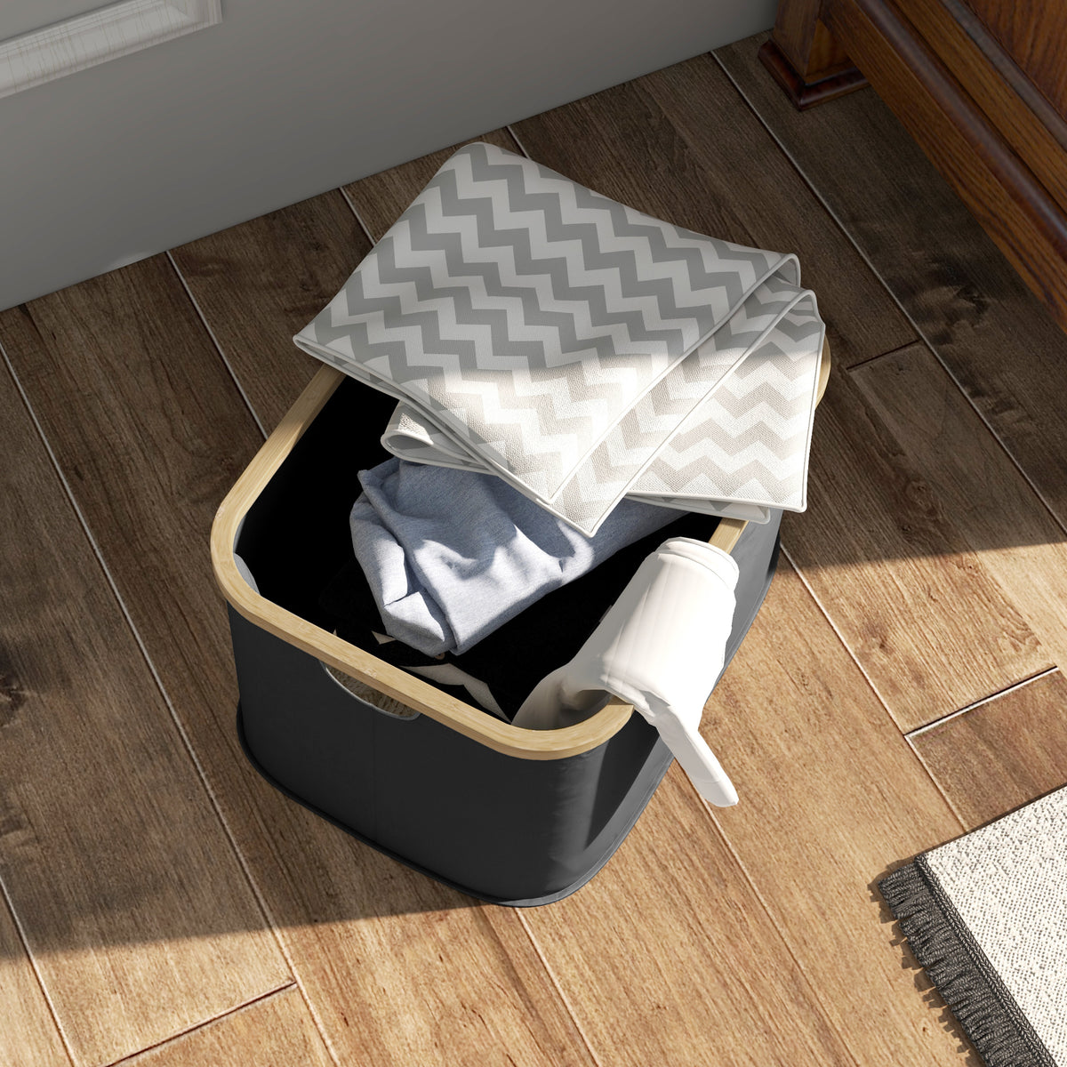 Panier à linge pliable 36 L corbeille linge sale avec poignées rainurées pour salle de bain chambre à coucher buanderie