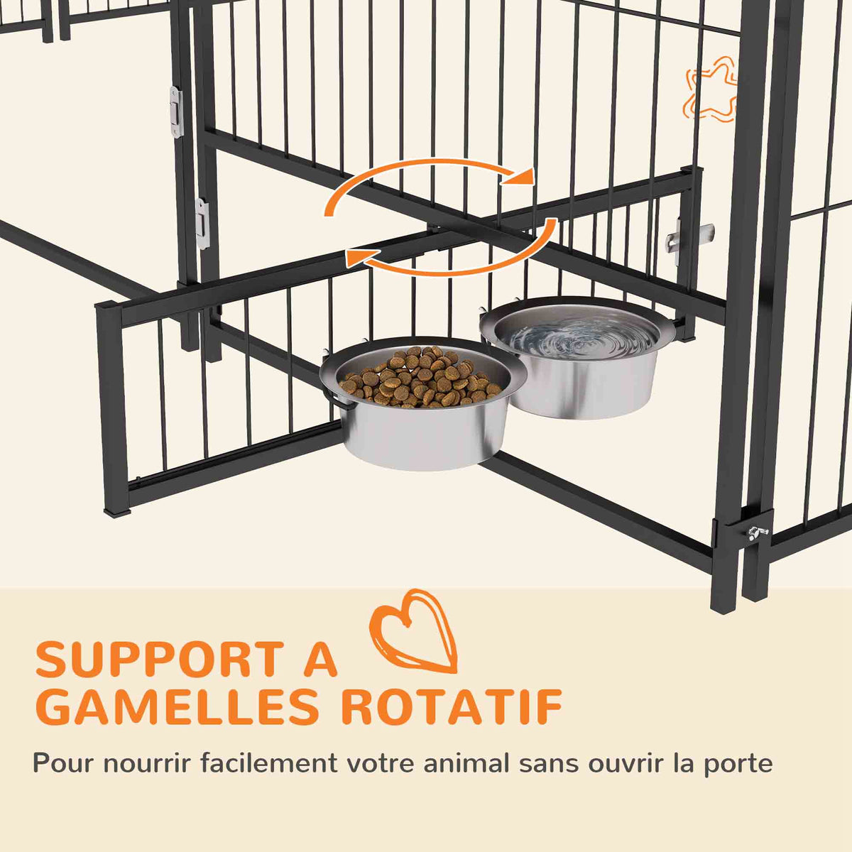 Chenil extérieur pour chiens en acier et tissu Oxford avec support gamelle toit 211 x 211 x 151 cm noir et café