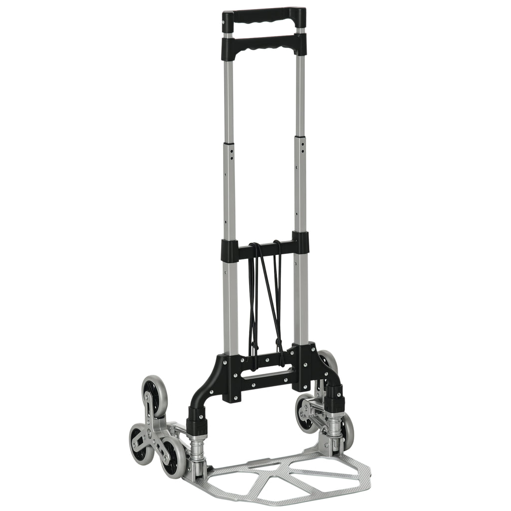 Diable escalier pliant en aluminium avec 6 roues et sangle - charge de 70 kg avec - argent et noir-0