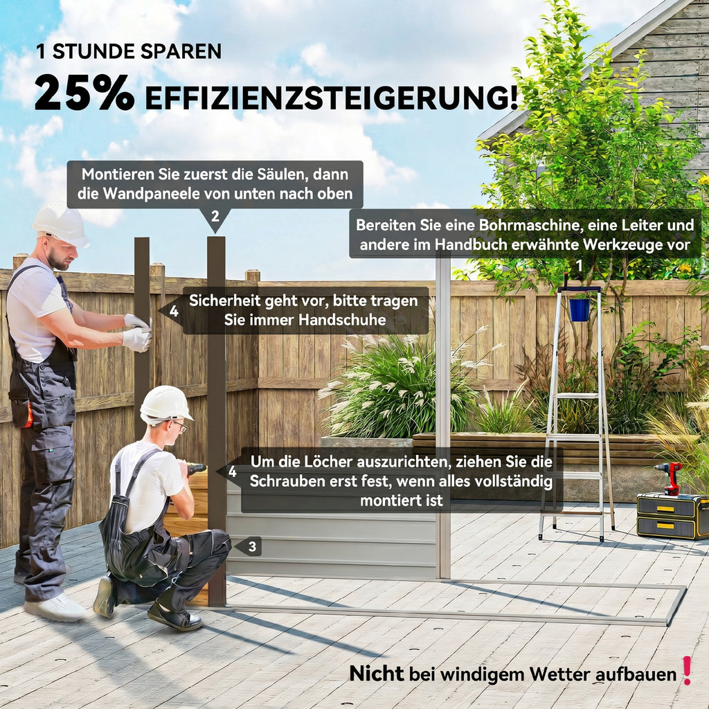 Abri de Jardin en Métal 3 m² Facile à Monter, Cabane de Jardin Structure en Acier Galvanisé Améliorée, Chêne