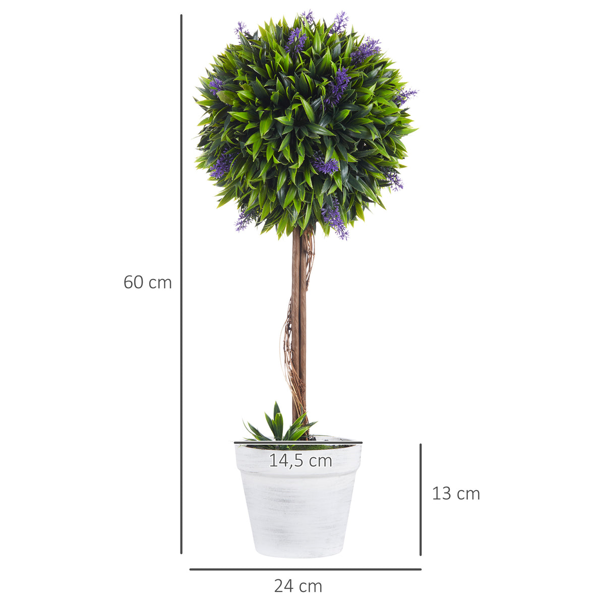 Lot de 2 plantes Artificielles avec fleurs de lavande, tronc et pot inclus - hauteur 60 cm vert