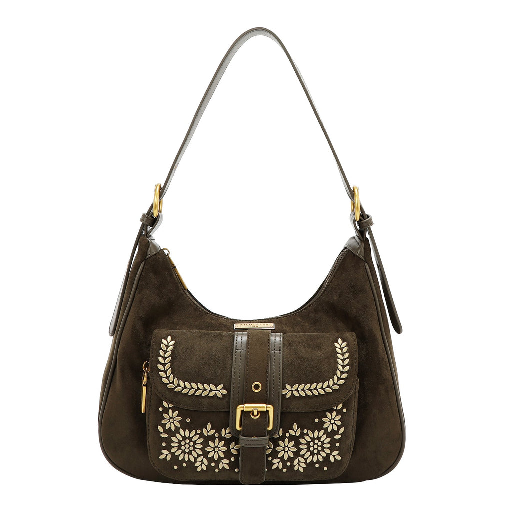 BOLSO DE HOMBRO CON DISEÑO FLORAL (OLIVA)