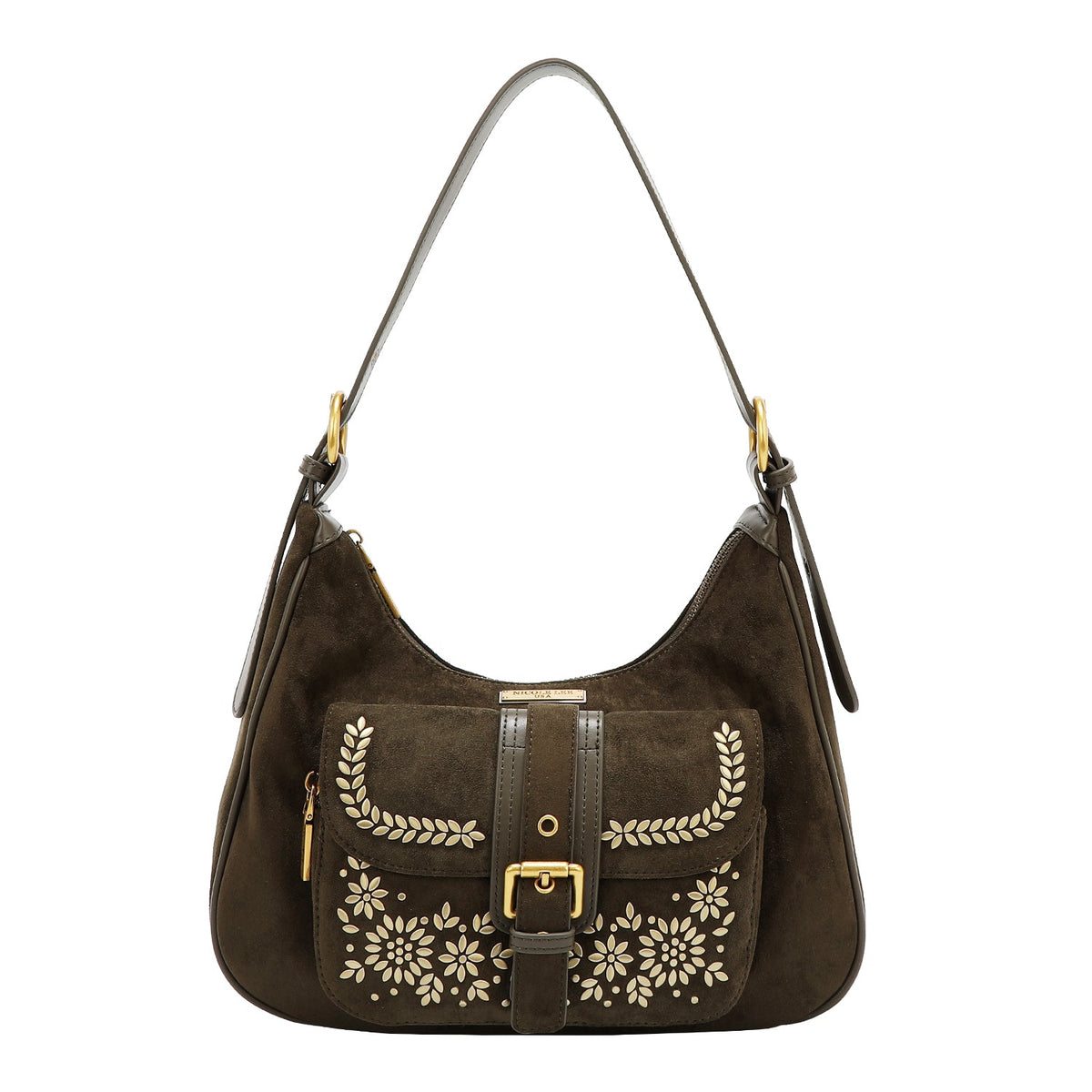 BOLSO DE HOMBRO CON DISEÑO FLORAL (OLIVA)