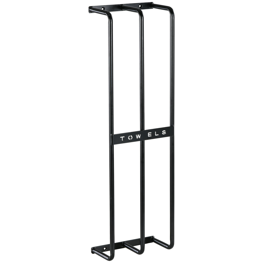 Porte serviettes mural 3 barres en métal noir - peut contenir jusqu'à 6 serviettes, dim. 21l x 12P x 74H cm