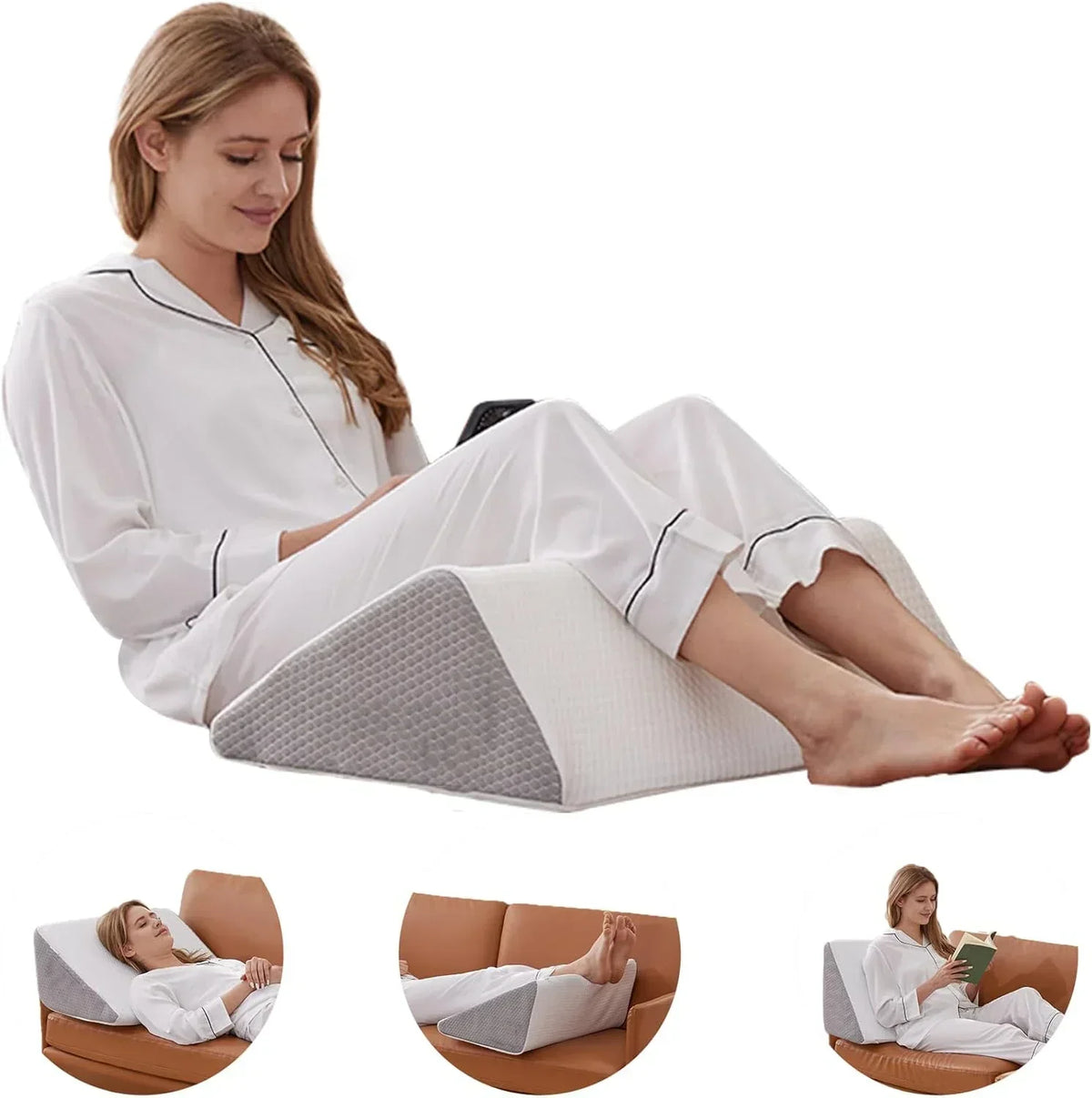 Memory Foam Wedge Pillow Body Positioner for Bedridden Support Grey