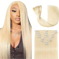 8pcs Clip In Hair Extensions Real Human Hair Clip Ins Human Hair Extension With 18 Clips Double Weft For Women Blonde Color #613