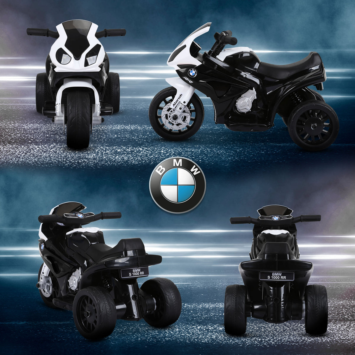 Moto électrique enfants sous licence BMW S1000 RR, 3 roues, 6V et 2,5 Km/h, voiture électrique enfants avec effets lumineux et sonores, moto enfant, charge max. 20 kg, noir