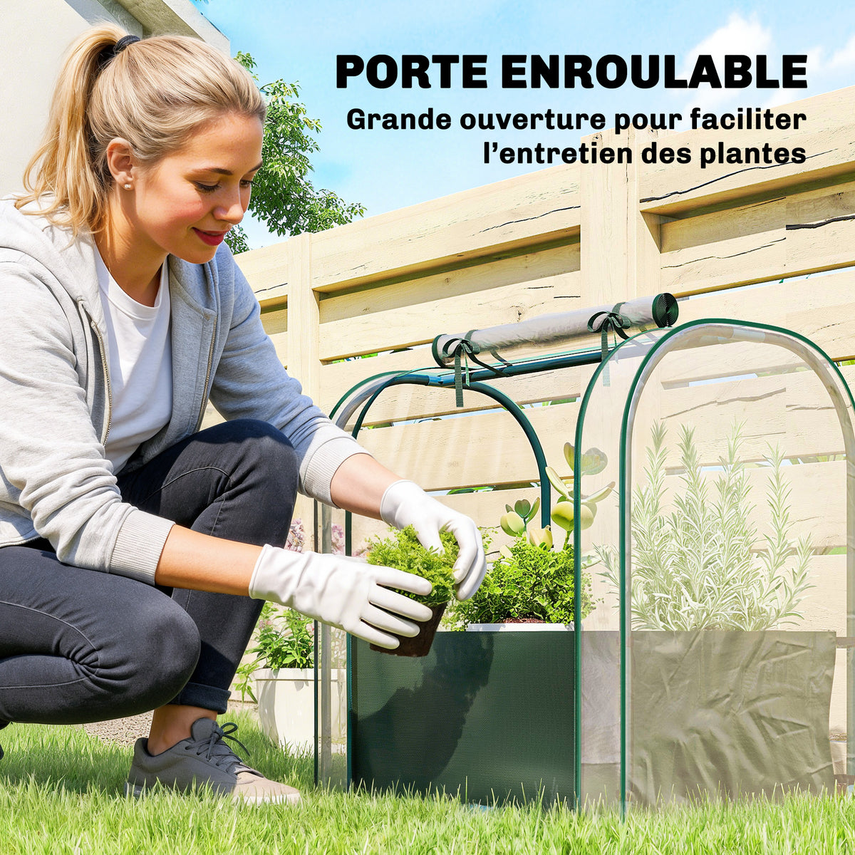 Mini Serre avec Sac de Plantation, Serre Portable avec porte enroulable, 68 x 50 x 70 cm, Vert Foncé