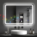 Miroir salle de bain Bluetooth avec éclairage LED 50 x 70 cm, miroir lumineux mural avec horloge, antibuée, argenté