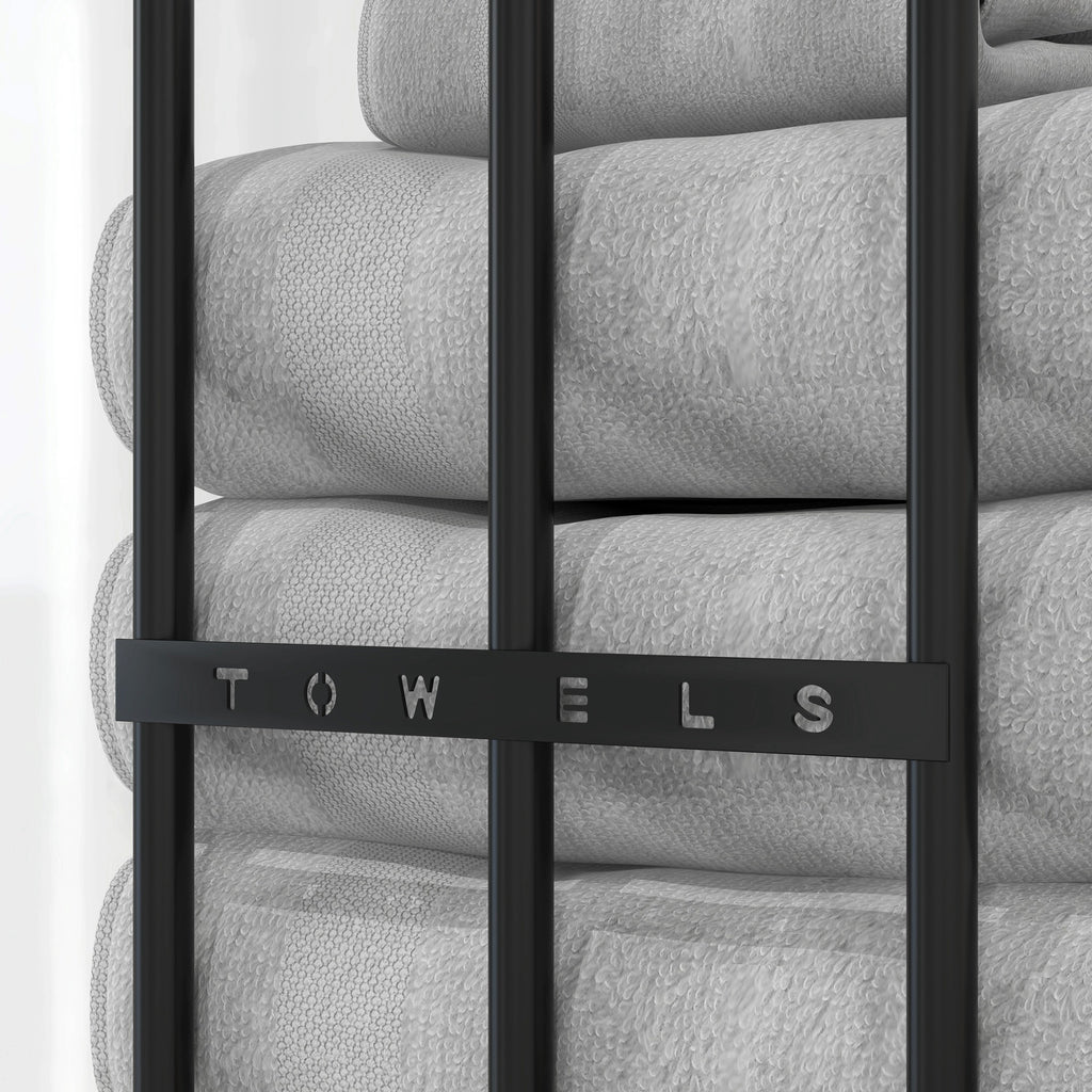Porte serviettes mural 3 barres en métal noir - peut contenir jusqu'à 6 serviettes, dim. 21l x 12P x 74H cm