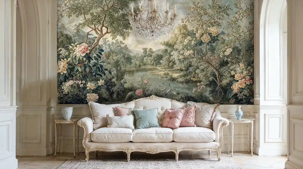 Chinoiserie Crane Garden Landscape Wall Mural