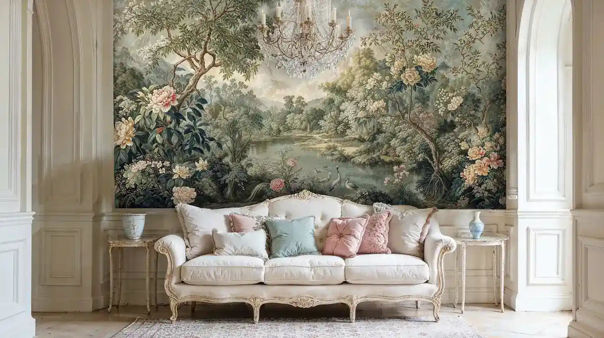 Chinoiserie Crane Garden Landscape Wall Mural