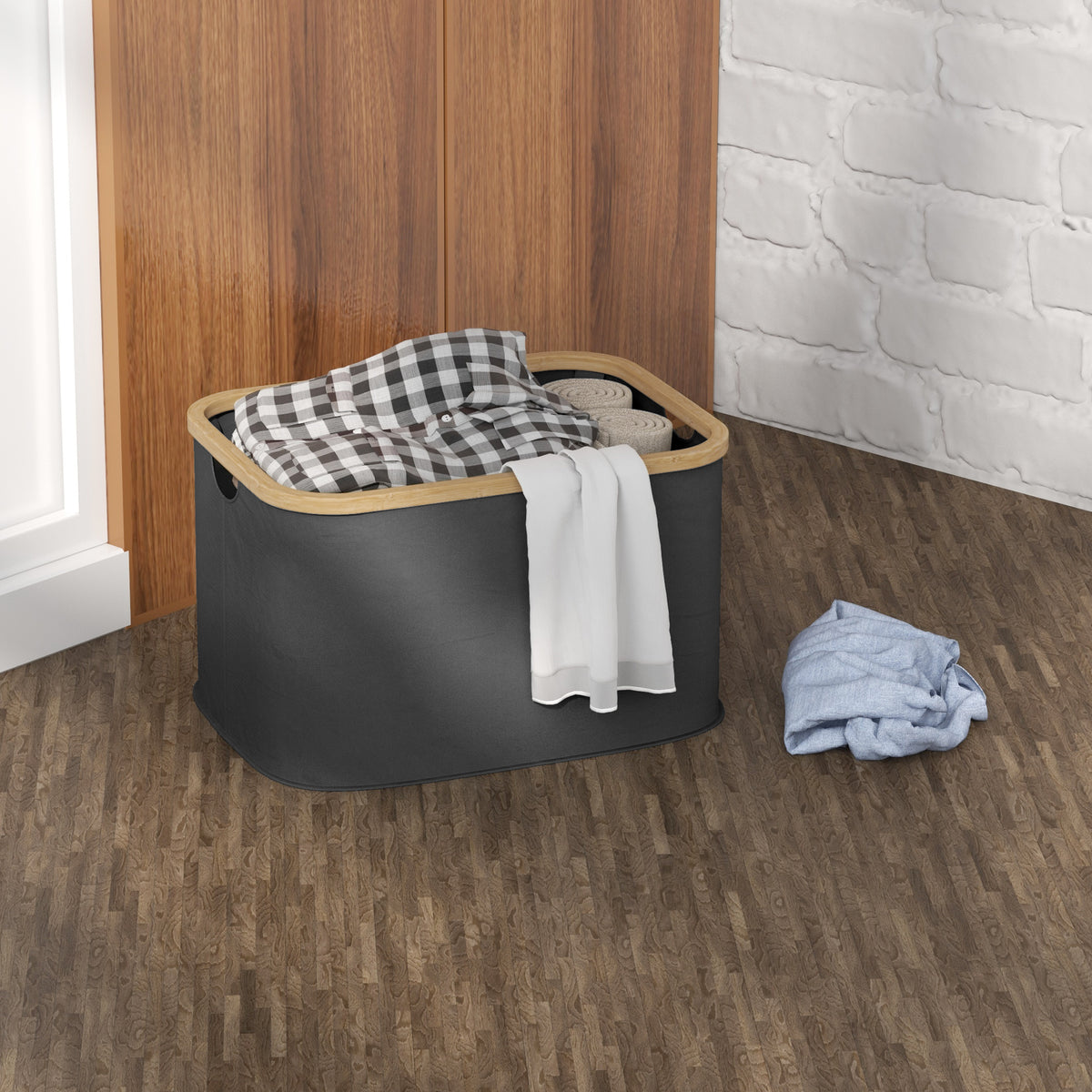 Panier à linge pliable 36 L corbeille linge sale avec poignées rainurées pour salle de bain chambre à coucher buanderie