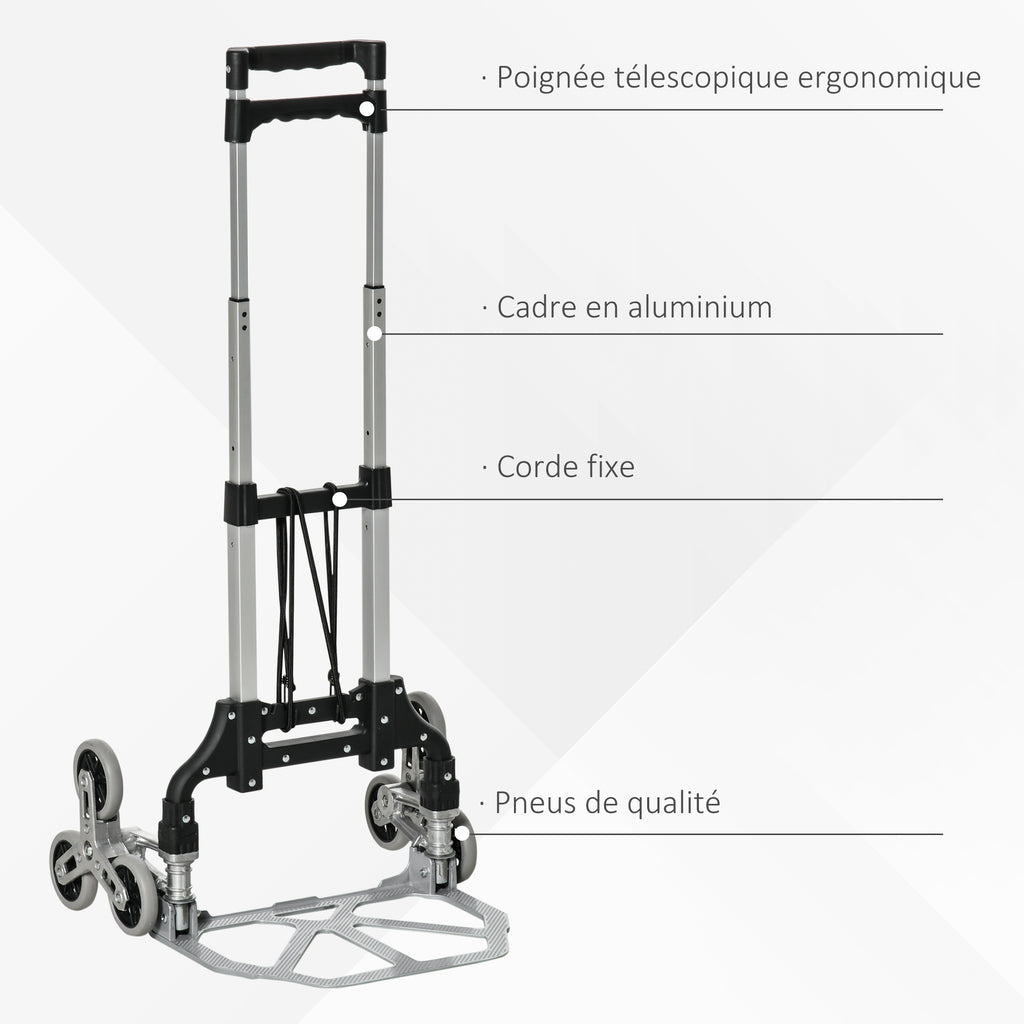 Diable escalier pliant en aluminium avec 6 roues et sangle - charge de 70 kg avec - argent et noir-3