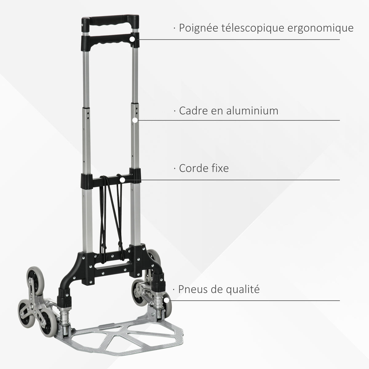 Diable escalier pliant en aluminium avec 6 roues et sangle - charge de 70 kg avec - argent et noir-3