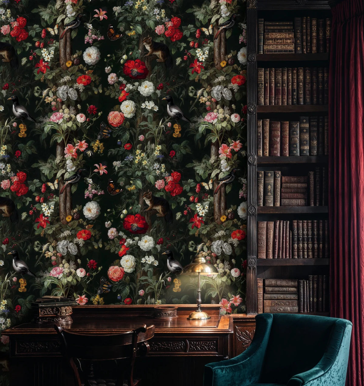Moody Botanical Wildlife Wallpaper